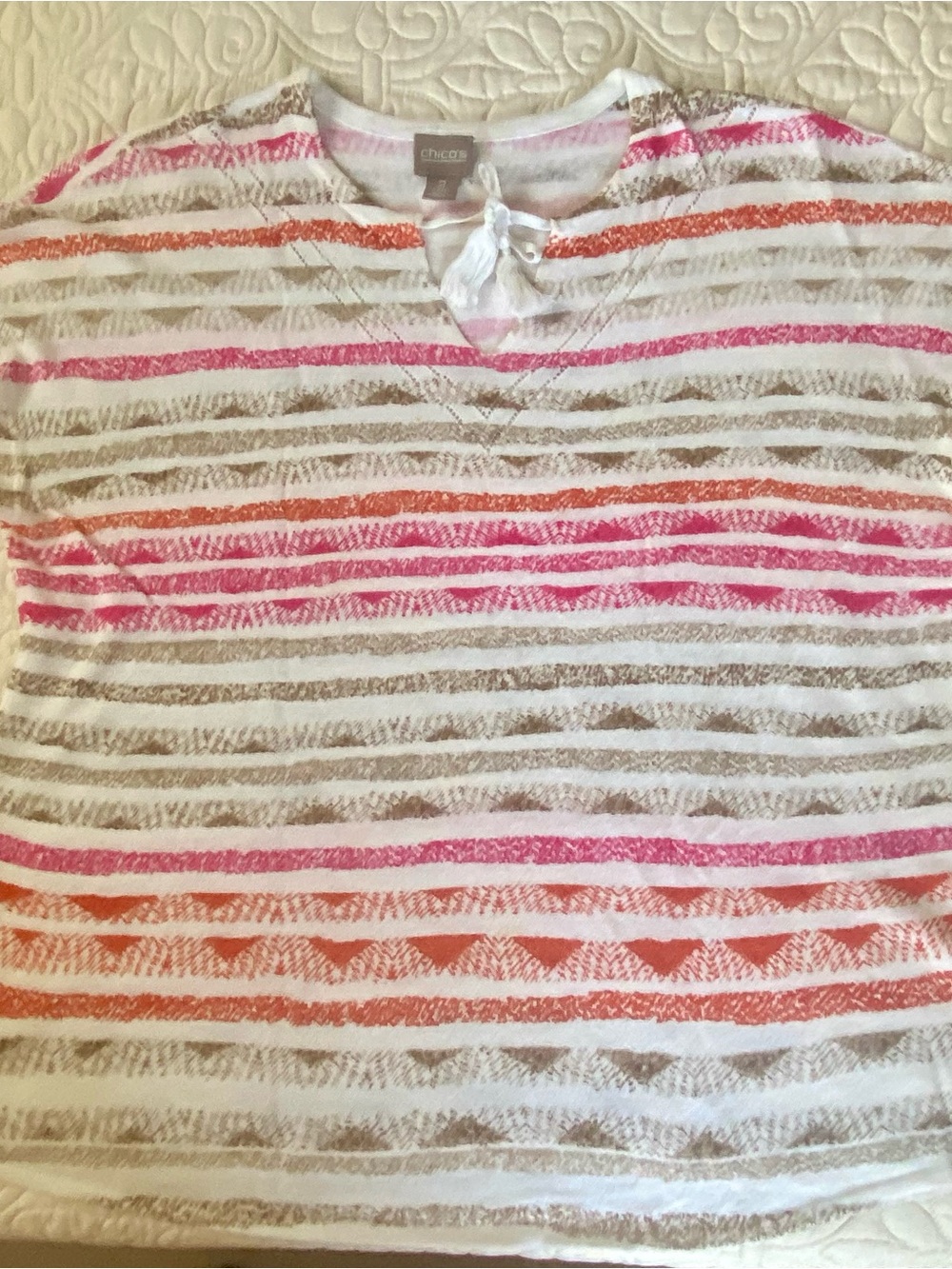 Chico's Pink and Cream Striped Lightweight Knit Top